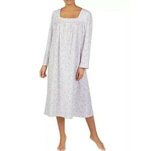 Eileen West Nightgown Floral Square Neck Midi Long Sleeve Eyelet Cozy Pajama S